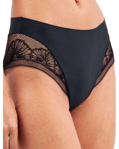 Calçeta Alta Encaix Floral Negre amb Efecte Tanga Invisible – Gisela
