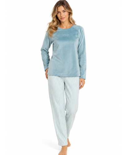 Pijama Dona ADMAS Home Aqua Stripes | Pijama Llarg de Vellut Suau i Càlid