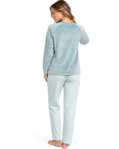 Pijama Dona ADMAS Home Aqua Stripes | Pijama Llarg de Vellut Suau i Càlid