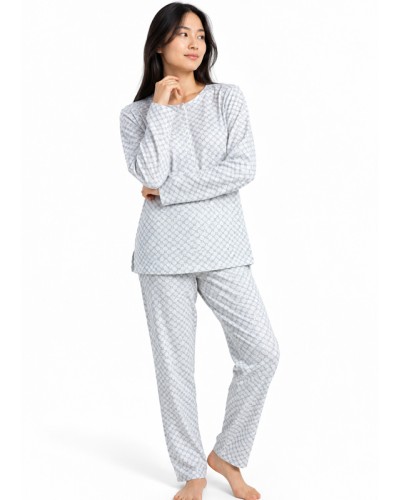 Pijama Dona ADMAS Classic Grey Flowers | Pijama Llarg 100% Cotó Color Perla