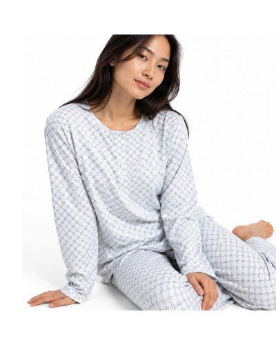 Pijama Dona ADMAS Classic Grey Flowers | Pijama Llarg 100% Cotó Color Perla