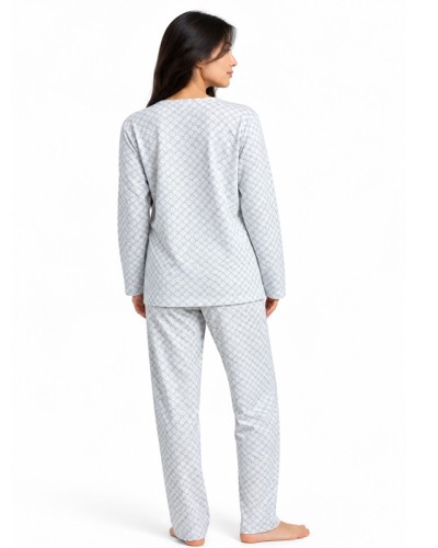 Pijama Dona ADMAS Classic Grey Flowers | Pijama Llarg 100% Cotó Color Perla