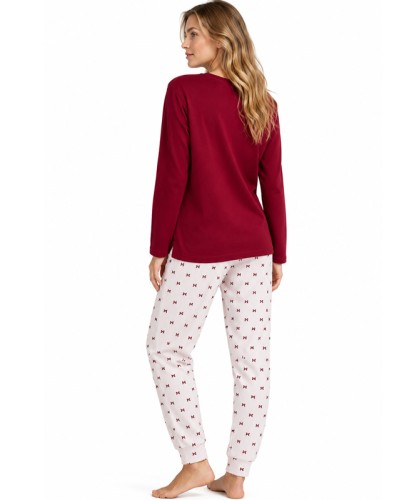 Pijama Llarg per a Dona Je T'Aime Bordeus 100% Cotó amb Llacets - ADMAS
