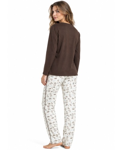 Pijama Llarg Dona Breakfast Xocolata 100% Cotó Cafè i Croissant - ADMAS