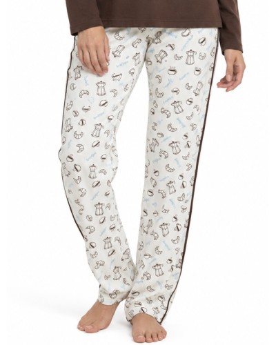 Pijama Llarg Dona Breakfast Xocolata 100% Cotó Cafè i Croissant - ADMAS